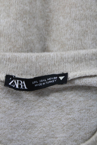 Zara Womens Basic Jersey T-Shirt Beige Short Sleeve Crew Neck Size L