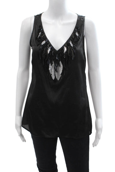 Pink Tartan Women Black V-Neck Camisole Polyester Sleeveless Size 4