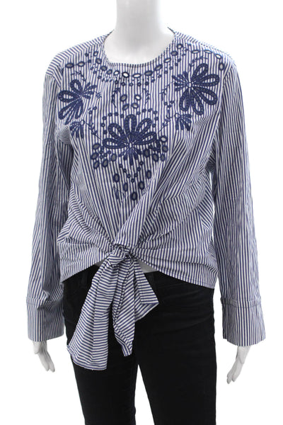 Zara Woman Women Striped Floral Long Sleeve Blouse Blue Size M