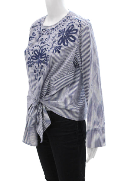 Zara Woman Women Striped Floral Long Sleeve Blouse Blue Size M