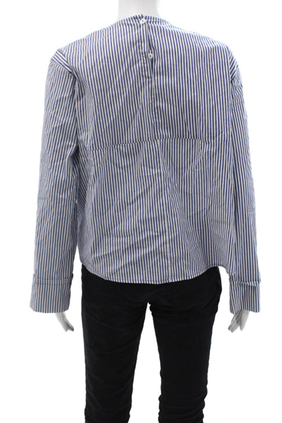 Zara Woman Women Striped Floral Long Sleeve Blouse Blue Size M