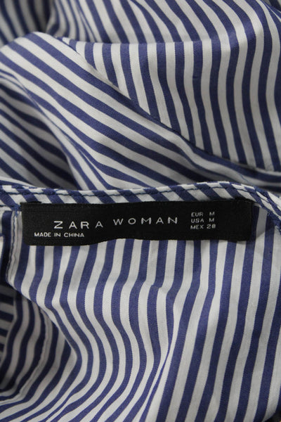 Zara Woman Women Striped Floral Long Sleeve Blouse Blue Size M