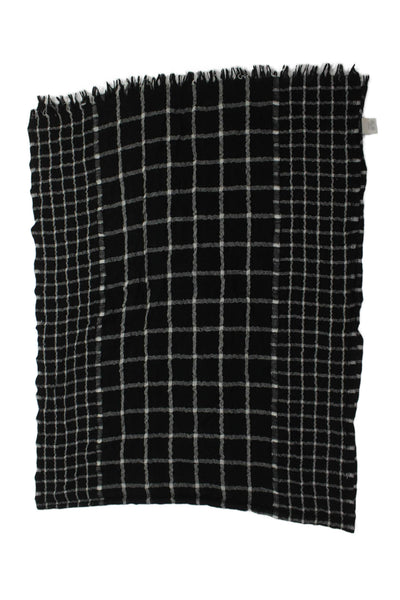 J Crew Womens Plaid Light Weight Scarf Black White Wool Blend
