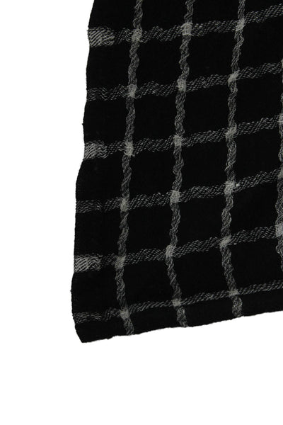 J Crew Womens Plaid Light Weight Scarf Black White Wool Blend