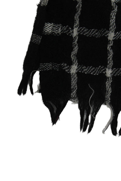 J Crew Womens Plaid Light Weight Scarf Black White Wool Blend