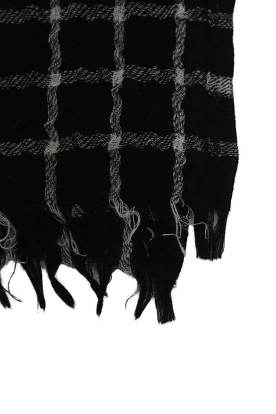J Crew Womens Plaid Light Weight Scarf Black White Wool Blend