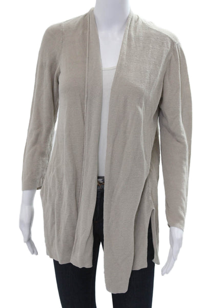 Eileen Fisher Womens Beige Organic Linen Cotton Cardigan Long Sleeve Size S