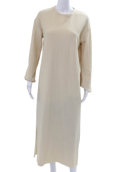 Zara Trafaluc Women Kaftan Maxi Dress Beige Striped Long Sleeve Size S