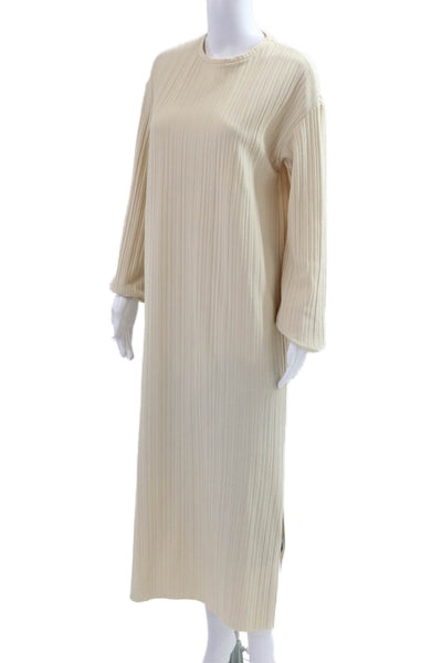 Zara Trafaluc Women Kaftan Maxi Dress Beige Striped Long Sleeve Size S