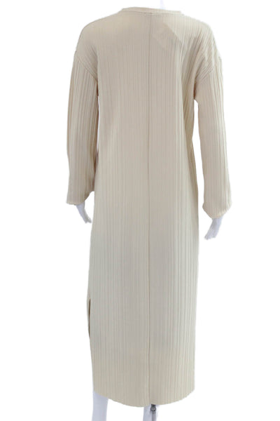Zara Trafaluc Women Kaftan Maxi Dress Beige Striped Long Sleeve Size S