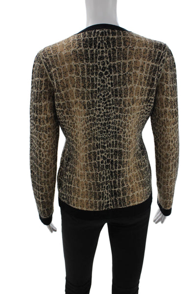 Les Copains Women Beige Animal Print Button Cardigan Round Neck Size 42