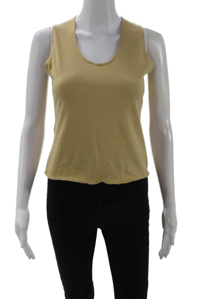 Genny Womens Cropped Tank Beige Round Neck Solid Cotton Size 6
