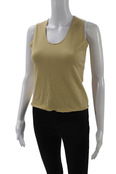 Genny Womens Cropped Tank Beige Round Neck Solid Cotton Size 6