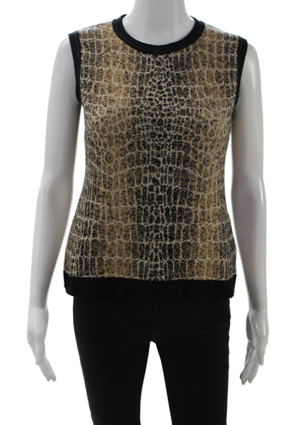 Les Copains Women Beige Animal Print Wool-Cashmere Tank Crew Neck Size 42