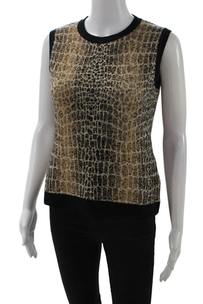 Les Copains Women Beige Animal Print Wool-Cashmere Tank Crew Neck Size 42
