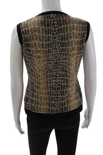 Les Copains Women Beige Animal Print Wool-Cashmere Tank Crew Neck Size 42