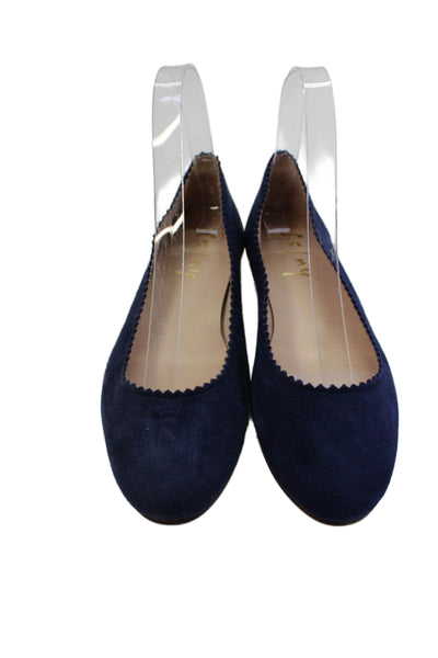 FS/NY Womens Slip On Scalloped Ines Ballet Flats Navy Suede Size 6
