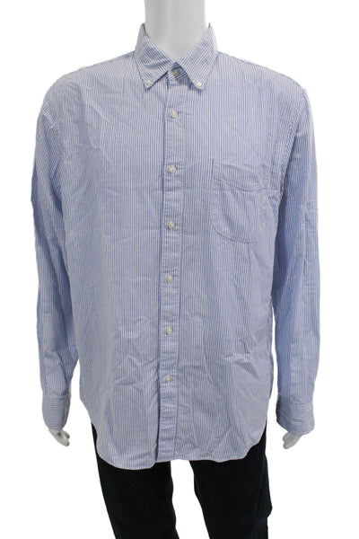 J Crew Mens Cotton Long Sleeve Striped  Shirt Blue Size L