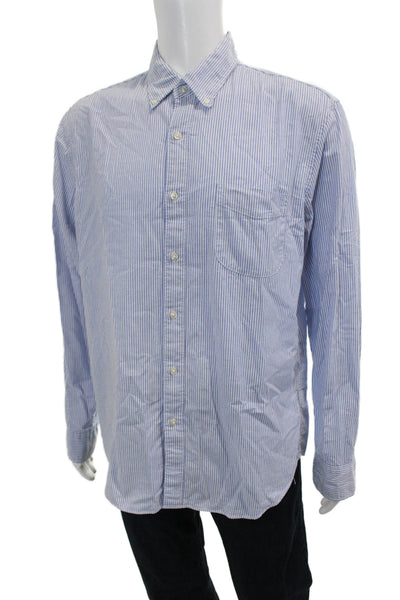 J Crew Mens Cotton Long Sleeve Striped  Shirt Blue Size L