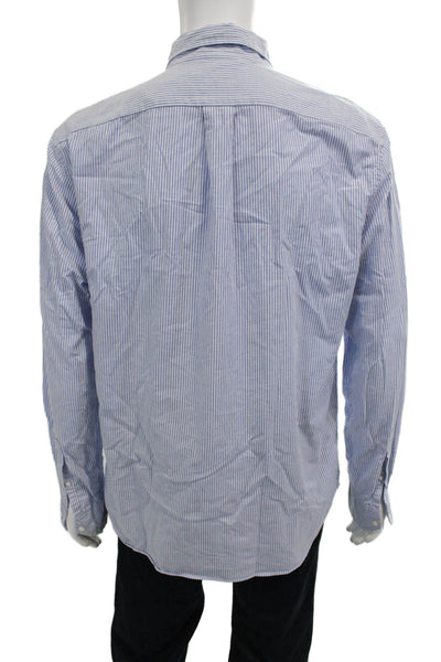 J Crew Mens Cotton Long Sleeve Striped  Shirt Blue Size L