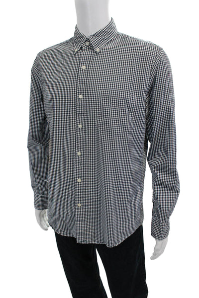 J Crew Mens Long Sleeve Gingham Slim Fit Button Down Shirt Black Size L