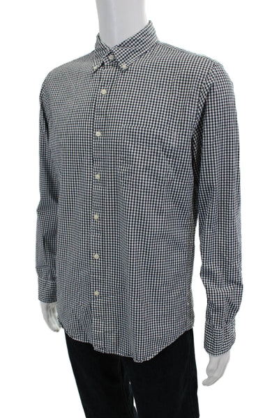 J Crew Mens Long Sleeve Collar Gingham Long Sleeve Shirt Blue Size L