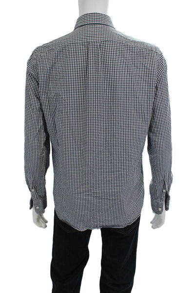 J Crew Mens Long Sleeve Collar Gingham Long Sleeve Shirt Blue Size L