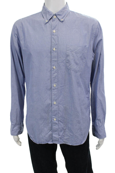 J Crew Mens Textured Long Sleeve Button Down Casual Shirt Blue Size L