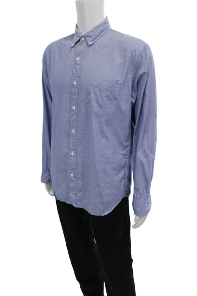 J Crew Mens Textured Long Sleeve Button Down Casual Shirt Blue Size L
