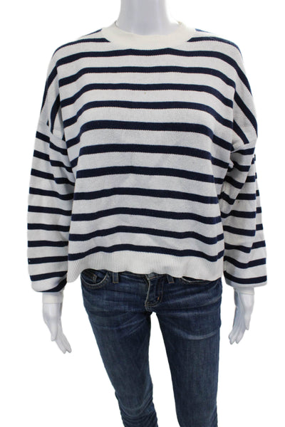 Aqua Unisex Striped Cotton Pullover Sweater Crew Neck White Size XS