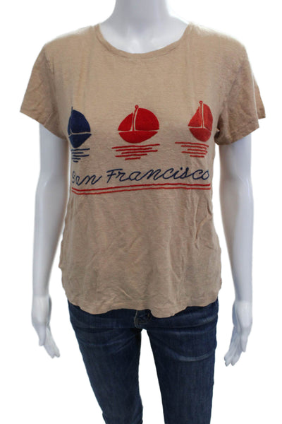 Bannerday Women Graphic Crew Neck Short Sleeve Basic T-Shirt Beige Size XS