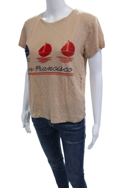 Bannerday Women Graphic Crew Neck Short Sleeve Basic T-Shirt Beige Size XS
