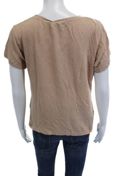 Bannerday Women Graphic Crew Neck Short Sleeve Basic T-Shirt Beige Size XS