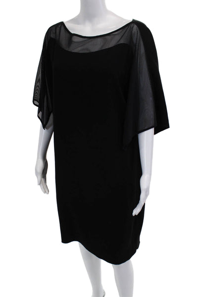 Elie Tahari Women Shift Dress Black Polyester Blend Round Neck Midi Size L