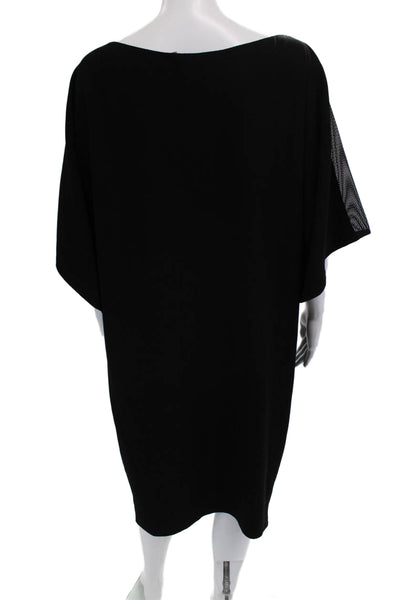 Elie Tahari Women Shift Dress Black Polyester Blend Round Neck Midi Size L