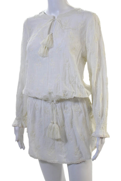 Talitha Women White Blouson Mini Dress Long Sleeve Drawstring Size L