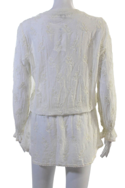 Talitha Women White Blouson Mini Dress Long Sleeve Drawstring Size L