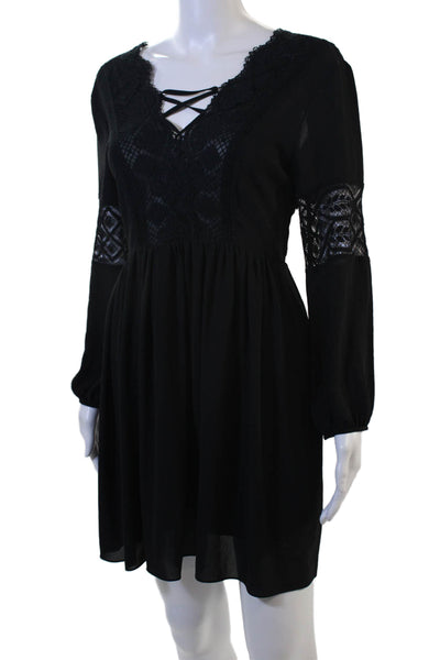 Sandro Women Fit & Flare V-Neck Long Sleeve Black Dress Size 1
