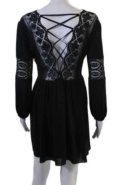 Sandro Women Fit & Flare V-Neck Long Sleeve Black Dress Size 1