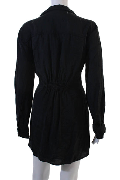 Zara Women Black Shirt Wrap Dress Long Sleeve Collared Button Polyester Size M