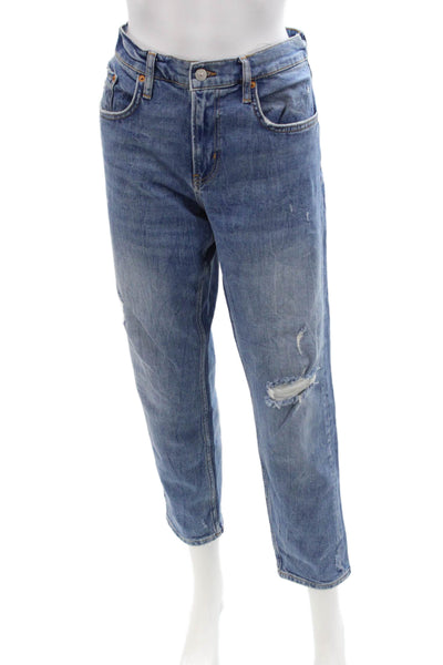 Zara Unisex Cropped Straight Blue Jeans High Rise Size 8