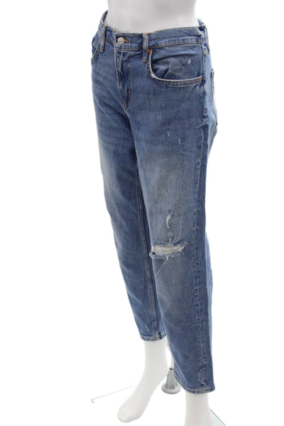 Zara Unisex Cropped Straight Blue Jeans High Rise Size 8