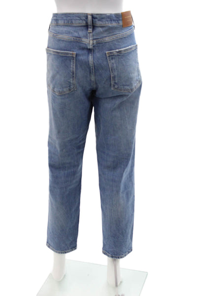 Zara Unisex Cropped Straight Blue Jeans High Rise Size 8
