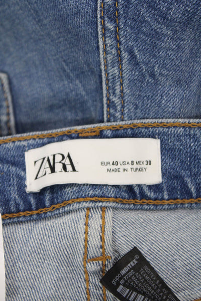 Zara Unisex Cropped Straight Blue Jeans High Rise Size 8