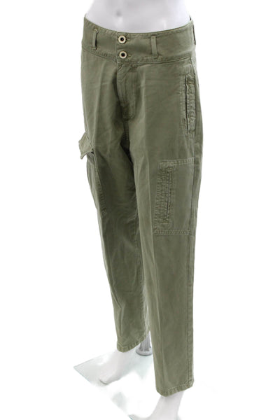 Zara Unisex Green Cargo Chino Pants 100% Cotton Button Inseam 28 Size 6