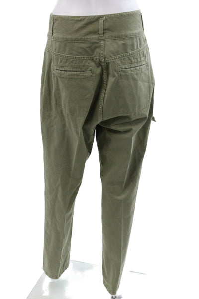 Zara Unisex Green Cargo Chino Pants 100% Cotton Button Inseam 28 Size 6