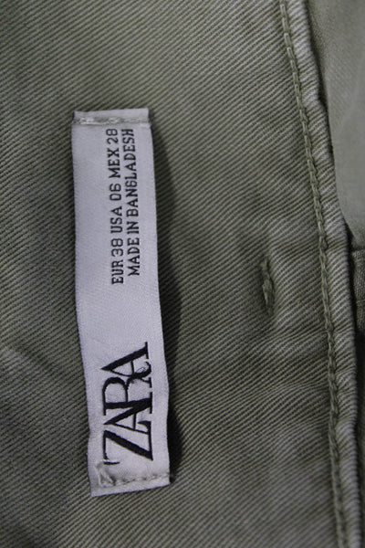 Zara Unisex Green Cargo Chino Pants 100% Cotton Button Inseam 28 Size 6