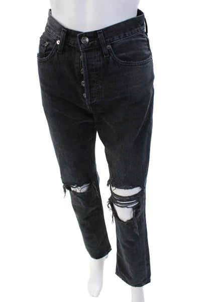 Agolde Womens Cropped Straight Black Jeans High Rise 30in Inseam Size 23