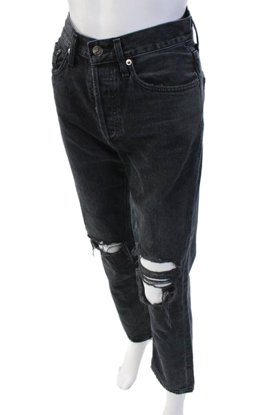 Agolde Womens Cropped Straight Black Jeans High Rise 30in Inseam Size 23