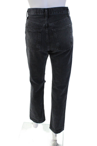 Agolde Womens Cropped Straight Black Jeans High Rise 30in Inseam Size 23